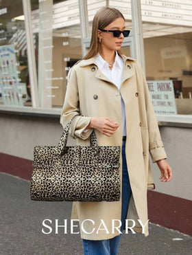 SHECARRY Women Large Capacity Leopard Print Simple Casual Tote Bag