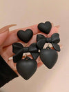 2pcs Acrylic Black Bowknot Heart Shaped Long Pendant Earrings, Vintage Fashion, Elegant, Personalized, Ladies & Girls Wedding Party Accessory Jewelry